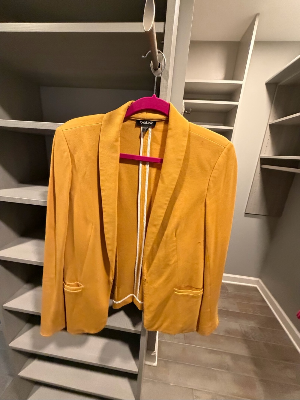 bebe Mustard Open-Front Shawl Collar Blazer